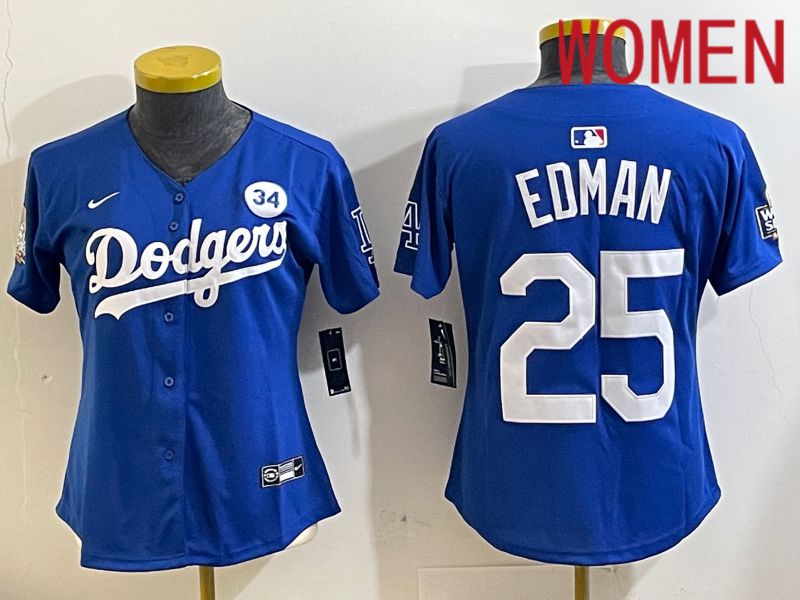 Women Los Angeles Dodgers #25 Edman Blue Game 2024 Nike MLB Jersey style 1121->women mlb jersey->Women Jersey